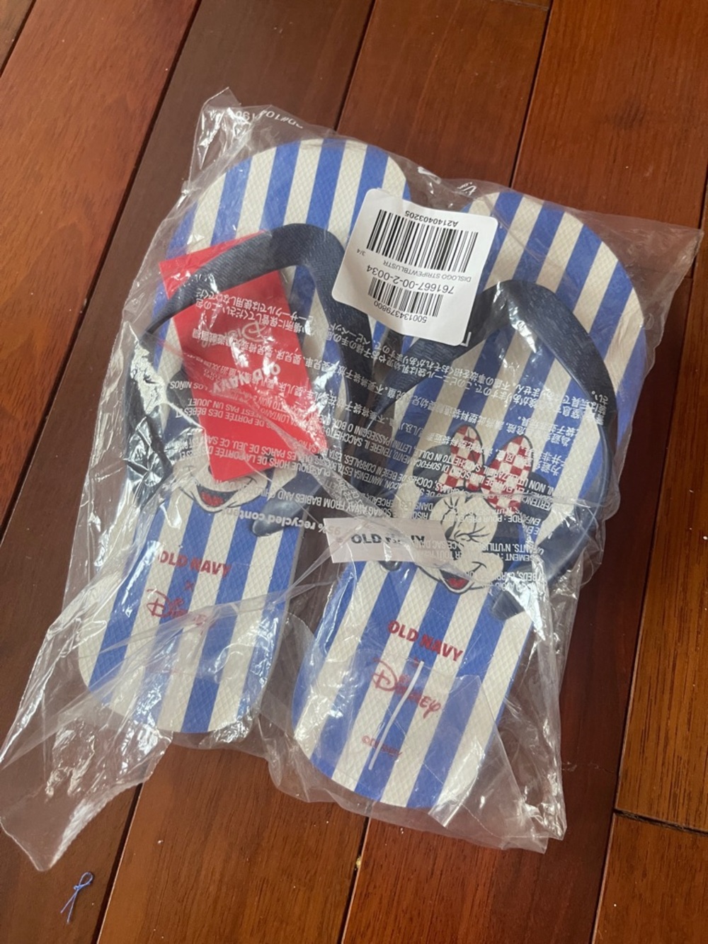 Old Navy Blue & White Striped Minnie Mouse Flip Flops